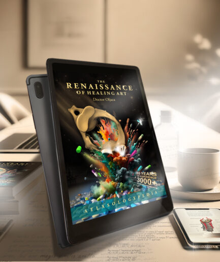Main promotional image for Dr. Oljaca's book, 'The Renaissance of Healing Art,' available in PDF, ePUB, and printed book formats, highlighting over 10 years of experience and more than 3,000 successful atlas adjustments.