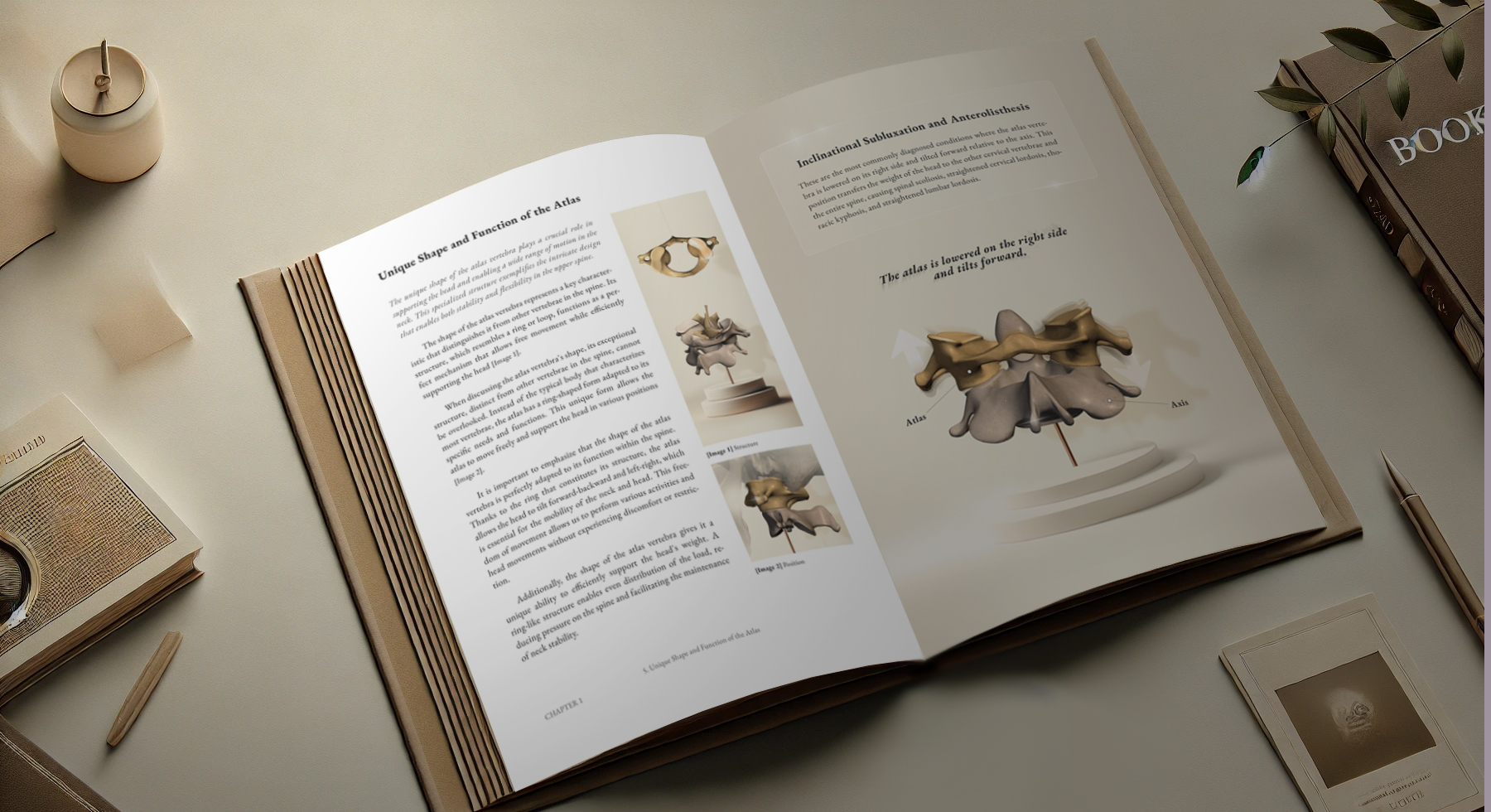 Anatomy of the atlas and axis vertebrae, highlighting their joint structure and role in the 'Harmony of Balance' method.