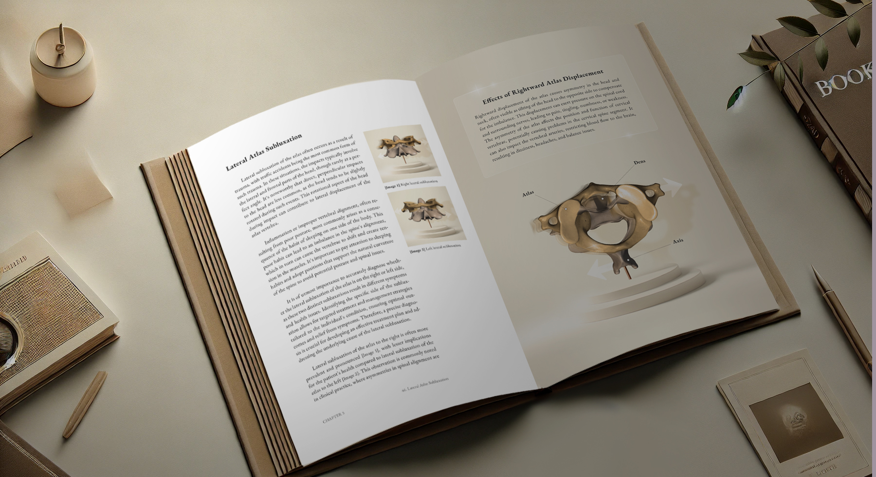 Different types of atlas subluxations and their impact, as explained in Doctor Oljaca's book.